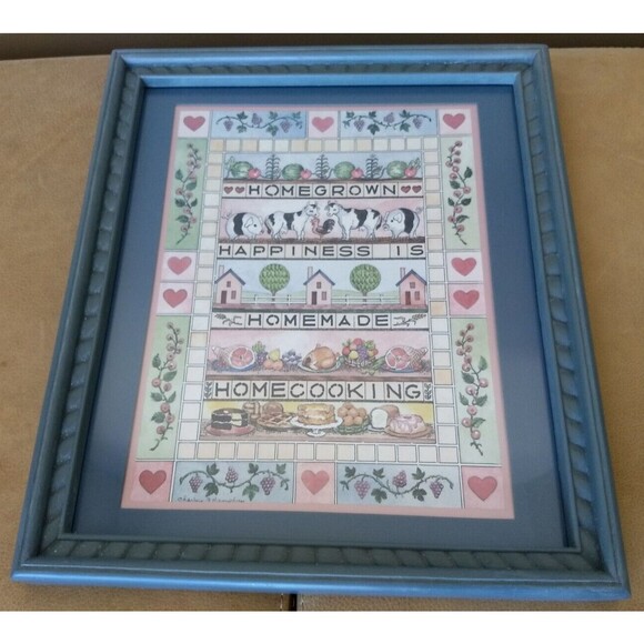 Homeco‎ Framed & Matted Art Print Home Cooking Hearts Farm Food Syroco Vtg Decor - Picture 2 of 16